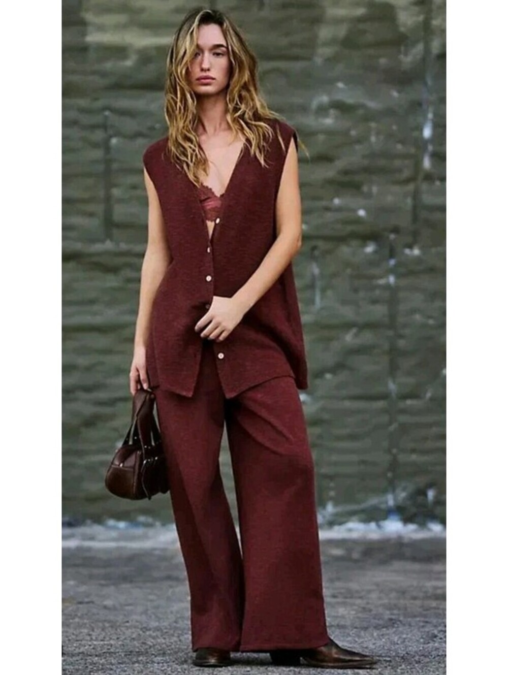 Free People Stockton Sweater Set Womens Oversize Wide Leg Cozy Matching Med